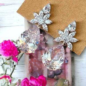 New! Large Silver Tear Drop Diamond Earrings